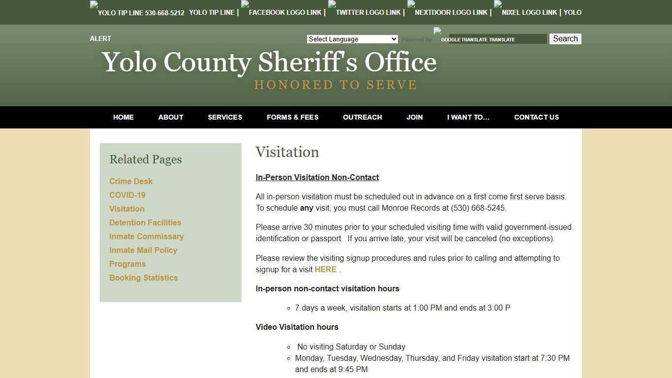 Visitation - Yolo County Sheriff's Office Woodland, CA